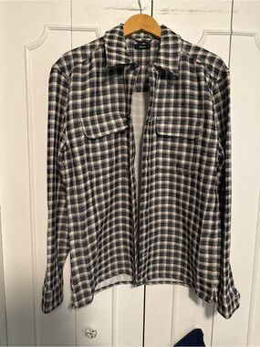 Reiss Navy & Cream Plaid Button-Down Shirt Jacket